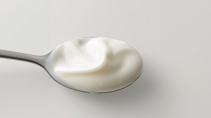 Creamy Delight. A Spoonful of Fresh, Smooth Yogurt on a Clean White Background.