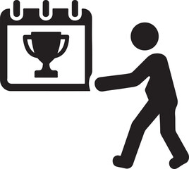 Calendar with trophy silhouette vector showing competition, achievement, goal, and scheduled success.