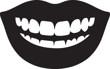 Crooked teeth with confident smile silhouette vector showing imperfect but proud happy expression.