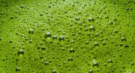 Vibrant Green Liquid Foam with Numerous Bubbles