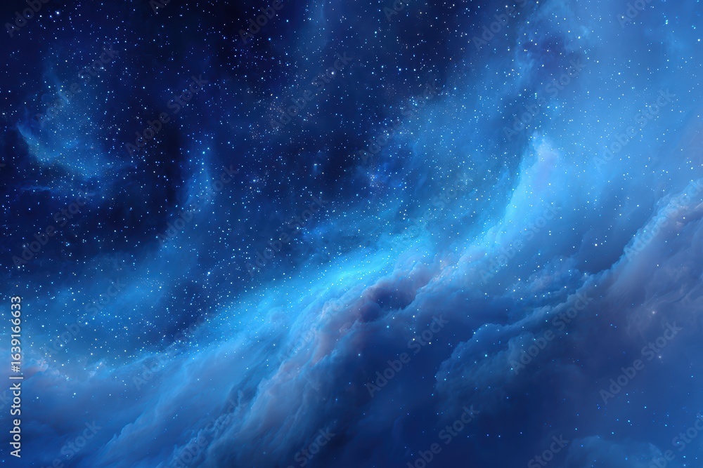 Aufkleber captivating blue nebula filled with luminous stars creating a mesmerizing cosmic environment in deep