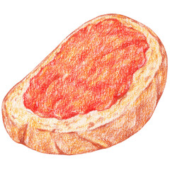 Pan con tomate, Spanish tamato bread, Spanish tapas appetizer watercolor painting and color pencil drawing style