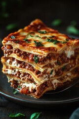 Close-up of a lasagna slice