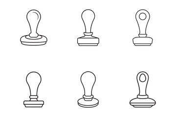 Rubber Stamp Icon Collection in Simple Outline Style for Stationery Designs and Branding Materials Six Variations Isolated on White