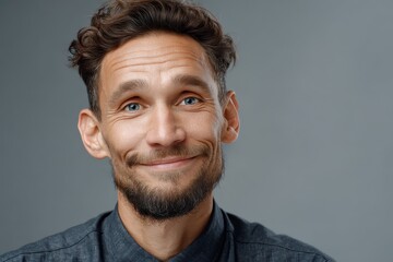 Obraz premium Happy employee in a studio exhibiting pride and professionalism while conveying a sense of accomplishment and satisfaction during work hours