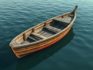 Photorealistic Traditional Wooden Fishing Boat on Calm Water