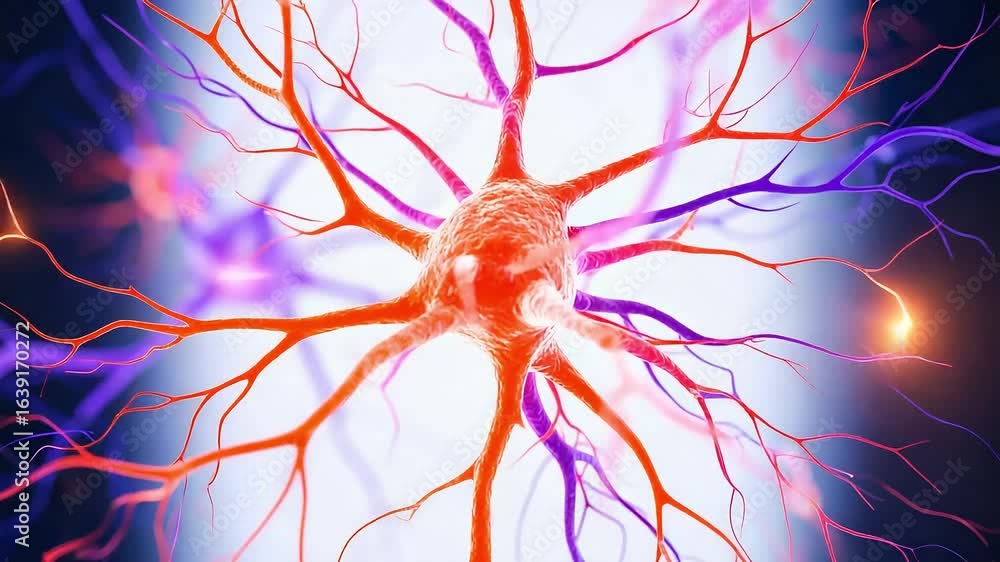 Poster neuron cell firing with electric impulses in a neural network animation