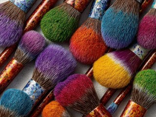 Colorful makeup brushes, close-up view