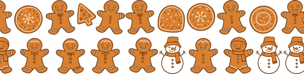 A charming collection of festive gingerbread men, snowmen, and cookies, perfect for Christmas, holidays, and winter celebrations, vector illustration.
