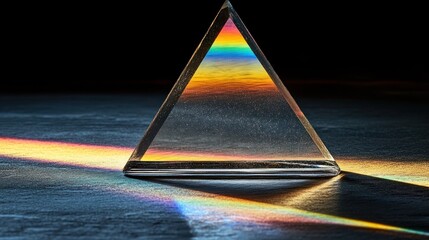 Prism refracts light, rainbow effect