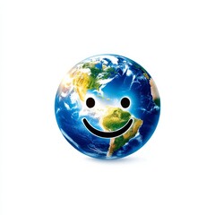Smiling Earth: A depiction of our planet Earth with a happy, smiley face on a clean white background.