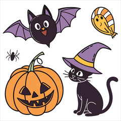 Halloween. Halloween Icon Set. Halloween set clipart vector. Halloween Flat Design Icon Set. Set of Halloween Pumpkins Silhouette. Halloween cartoon vector.