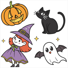 Halloween. Halloween Icon Set. Halloween set clipart vector. Halloween Flat Design Icon Set. Set of Halloween Pumpkins Silhouette. Halloween cartoon vector.