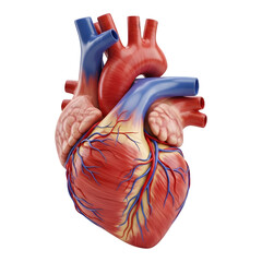 Realistic anatomical human heart with major arteries and veins isolated on transparent background