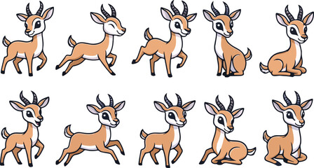Obraz premium vector illustration of gazelle deer funny cute cartoon mascot character cartoon with 10 poses 01