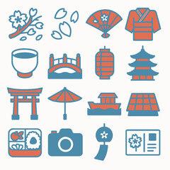 Japan icons depict culture travel symbols elements illustration