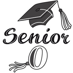 Graduation cap and tassel with the word senior and the number 0