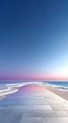 Serene Ocean Path at Sunset: Pastel Sky and Reflective Water