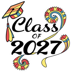 Fototapeta premium Class of 2027 graduation cap and colorful decorative elements