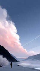 Solitary Figure Walking on a Beach at Dusk