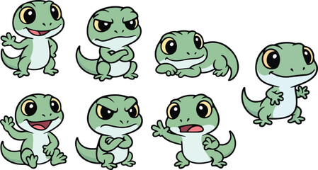 vector illustration of gecko lizard reptile funny cute cartoon mascot character cartoon with 7 poses 02