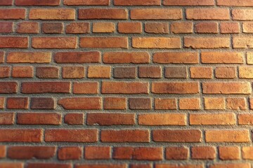 Obraz premium Close-up of a red and brown brick wall with grey mortar lines, showing rough textured bricks neatly arranged in a horizontal pattern