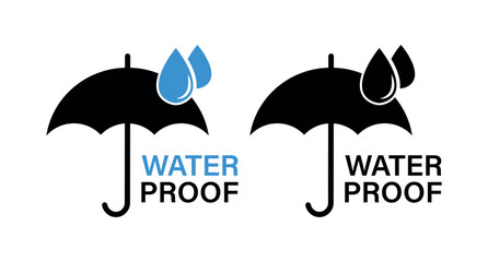 Waterproof Icon, Umbrella with Droplets Symbol for Weather Protection, Product Packaging, Safety Labels, and Vector Design