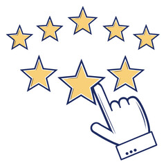Hand clicking on a star to rate service or product quality