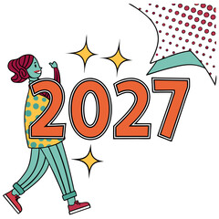 Happy person celebrating the arrival of the year 2027 with stars