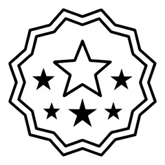 Geometric emblem with multiple stars in black and white outline
