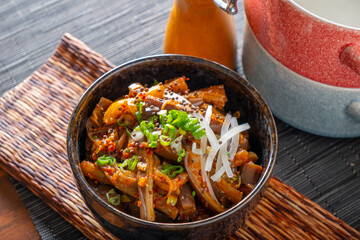 Steamed Eggplant Slices with Soy Sauce and Sesame Oil Garnished with Sesame Seeds, Red Pepper, and Green Onion in 4K Ultra HD