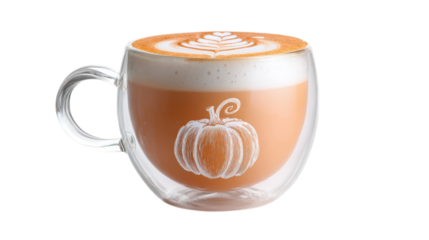 Pumpkin Spice Latte in Glass Mug with Latte Art Design