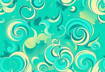 Abstract turquoise watercolor seamless pattern; swirling, decorative, unique design,  textile,  seamless