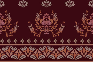 Elegant seamless damask floral pattern with ornate decorative elements border