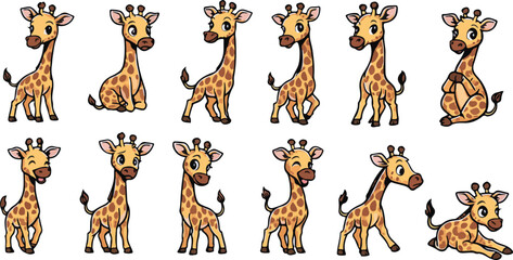 vector illustration of giraffe funny cute cartoon mascot character cartoon with 12 poses  © weng