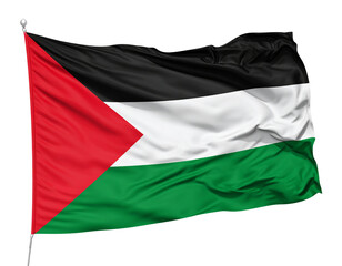 Naklejka premium Palestinian National Flag Waving in the Wind, isolated on a transparent background.