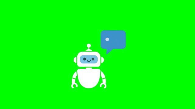 Animated floating chat robot with a thinking bubble on a green screen background for AI assistant, chatbot and customer support. seamless loop animation