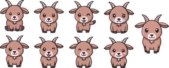 vector illustration of goat sheep funny cute cartoon mascot character cartoon with 9 poses 01