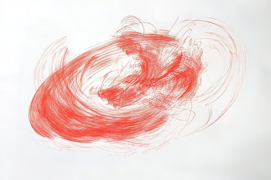 A layered effect of multiple red scribble circles overlapping each other, creating a messy yet artistic texture, isolated on a white surface