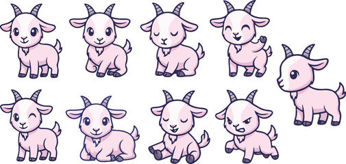 vector illustration of goat sheep funny cute cartoon mascot character cartoon with 9 poses 02