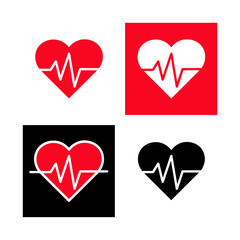 Heart Icon with Pulse Line Healthcare Medical Symbol Vector Set
