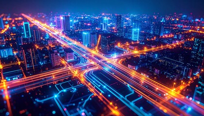Fototapeta premium Urban Circuit Grid with Neon Highlights