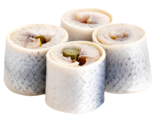 Herring rollmops isolated on white background. Suitable for marketing or business purposes. PNG file