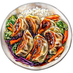 Pierogi dish, dumplings watercolor pasta illustration png isolated on a transparent background, clipart gyoza or samosa	