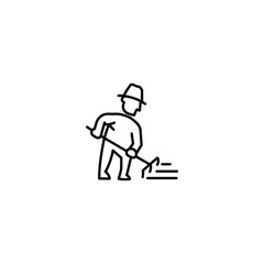 Farmer Digging Line Art Icon – Minimal Hand-Drawn Agriculture Worker Vector