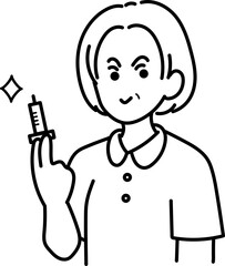 採血には失敗しないベテラン看護師のイラスト　線画のみ
