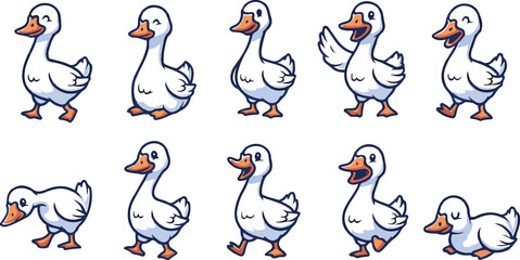 vector illustration of goose swan funny cute cartoon mascot character cartoon with 10 poses 