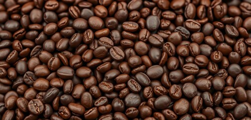 Fototapeta premium Deep brown roasted coffee beans, close-up texture, rich aroma implied, espresso, coffee beans