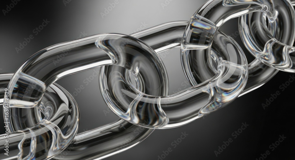 Poster interlocking clear glass chain links on gradient background