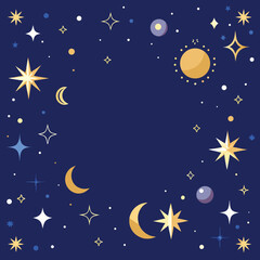 Fototapeta premium Celestial border with stars moons and sparkles